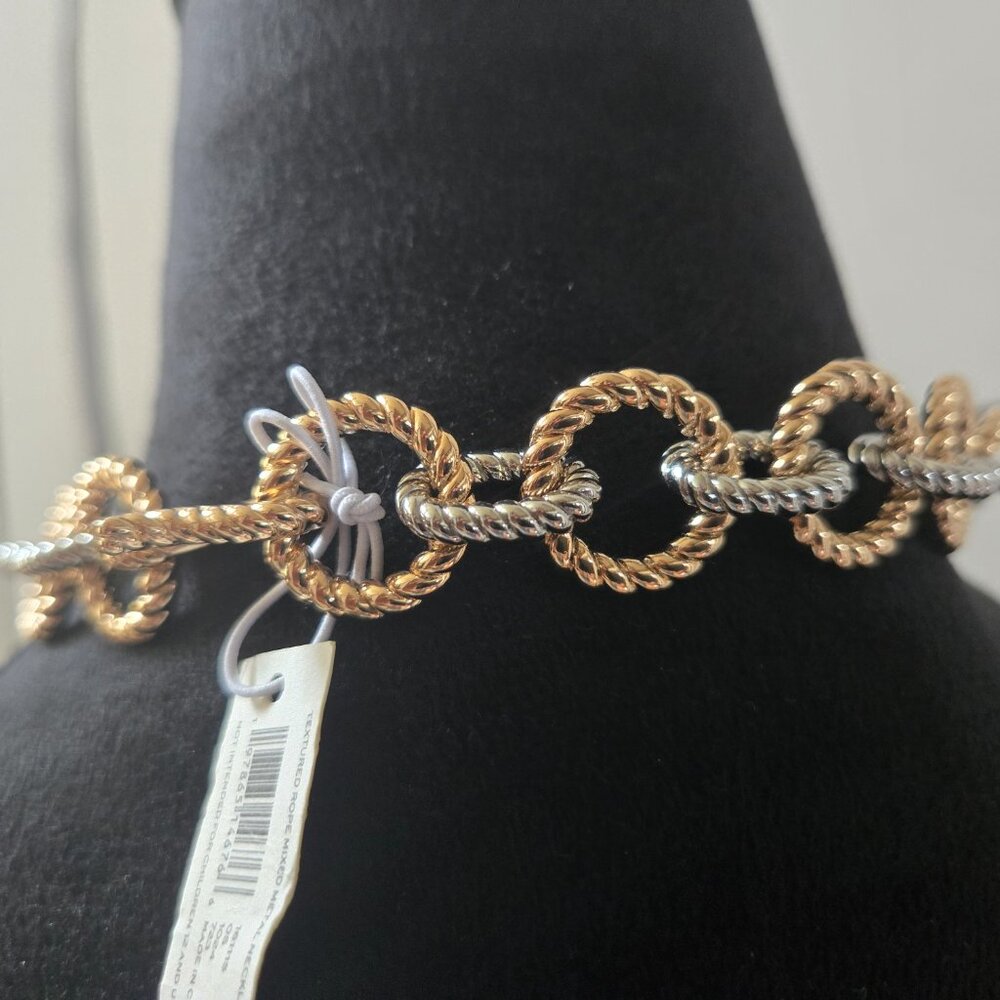 Tory Burch Gold and Silver Textured Rope Necklace - Picture 9 of 14